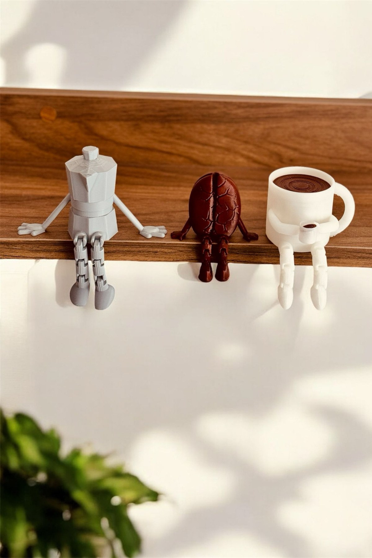 Kahve Köşesi Sevimli Biblo Seti 3lü, Kahve Çekirdeği,beyaz Kahve Kupası, Moka Pot, Coffee Set 5 cm