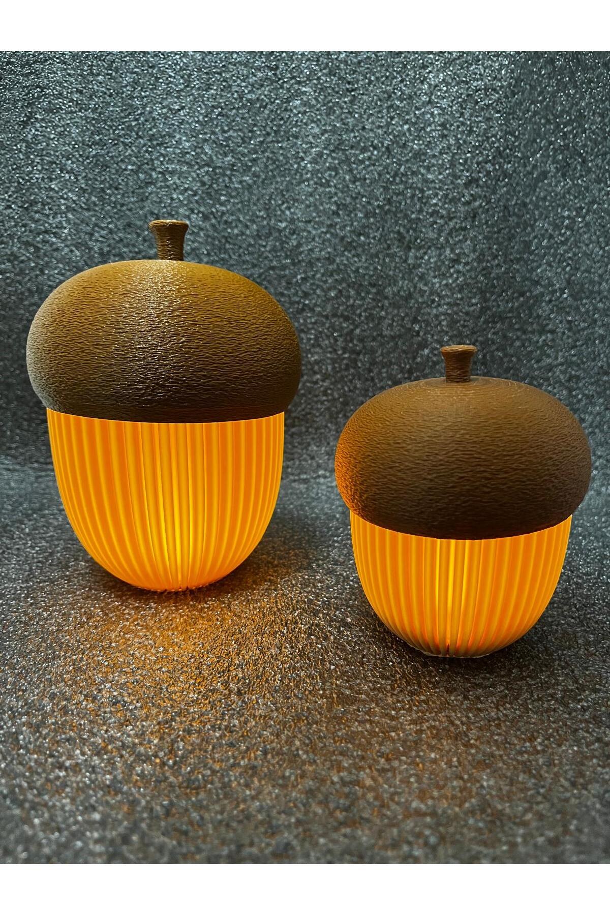 Işıklı Meşe Palamudu Biblo Seti, 2’li Saklama Kutusu ve Dekoratif Obje, Işıklar Dahil 10cm-15 Cm